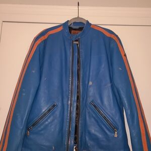 Blue and Orange Leather Jacket